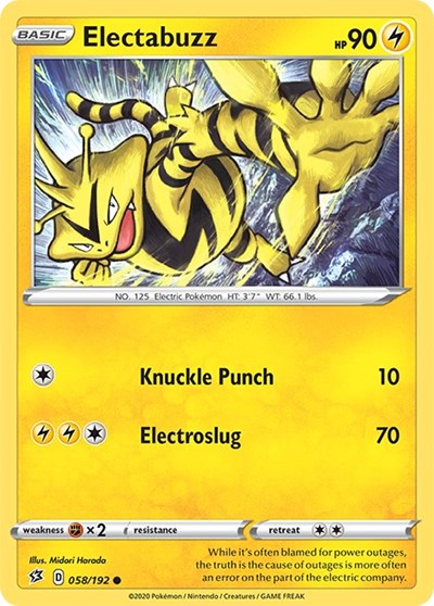Pokémon card: Electabuzz 058/192 from Rebel Clash (Common), Lightning type, front of card