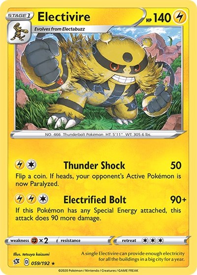 Pokémon card: Electivire 059/192 from Rebel Clash (Rare), Lightning type, front of card