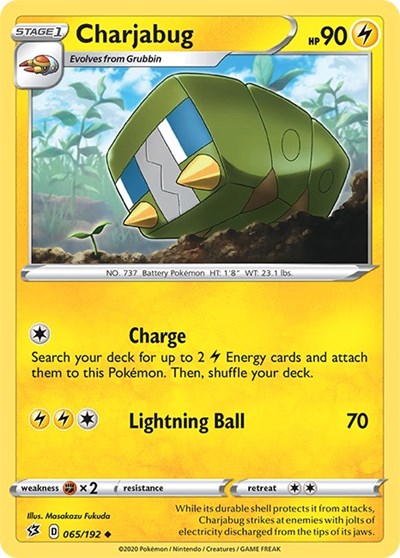 Pokémon card: Charjabug 065/192 from Rebel Clash (Uncommon), Lightning type, front of card