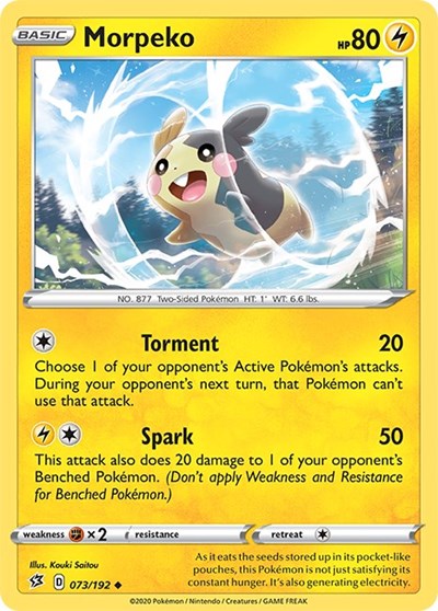 Pokémon card: Morpeko 073/192 from Rebel Clash (Uncommon), Lightning type, front of card