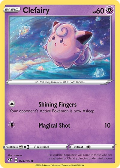 Pokémon card: Clefairy 074/192 from Rebel Clash (Common), Psychic type, front of card