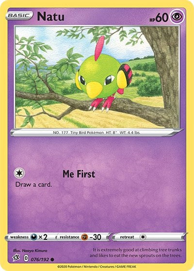 Pokémon card: Natu 076/192 from Rebel Clash (Common), Psychic type, front of card