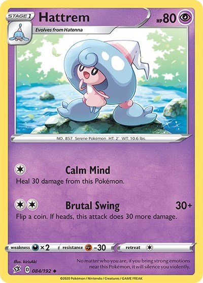 Pokémon card: Hattrem 084/192 from Rebel Clash (Uncommon), Psychic type, front of card