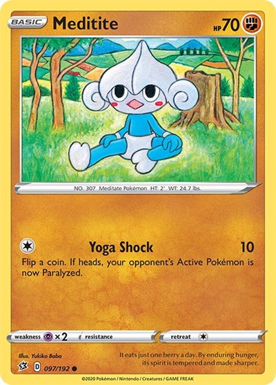 Pokémon card: Meditite 097/192 from Rebel Clash (Common), Fighting type, front of card