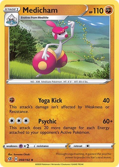 Pokémon card: Medicham 098/192 from Rebel Clash (Uncommon), Fighting type, front of card