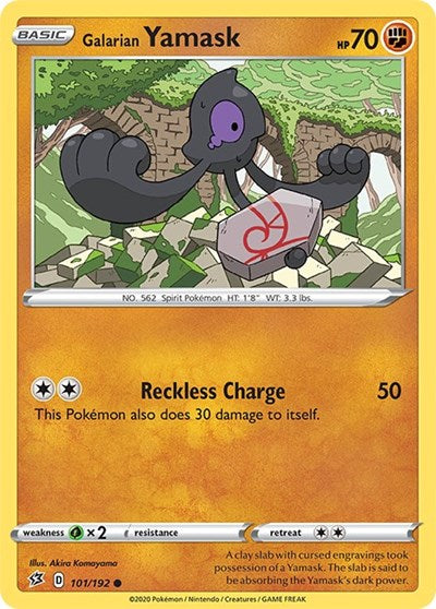 Pokémon card: Galarian Yamask 101/192 from Rebel Clash (Common), Fighting type, front of card