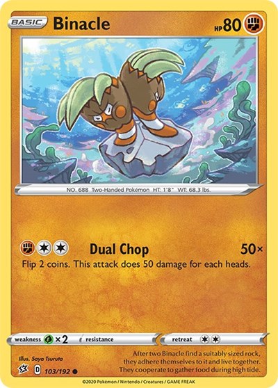 Pokémon card: Binacle 103/192 from Rebel Clash (Common), Fighting type, front of card
