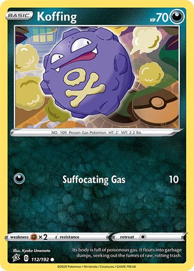 Pokémon card: Koffing 112/192 from Rebel Clash (Common), Darkness type, front of card
