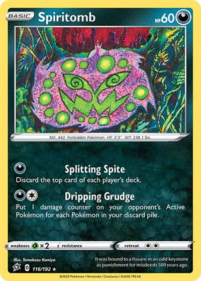 Pokémon card: Spiritomb 116/192 from Rebel Clash (Rare), Darkness type, front of card