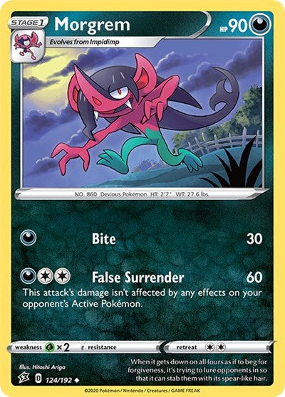 Pokémon card: Morgrem 124/192 from Rebel Clash (Uncommon), Darkness type, front of card