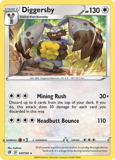Pokémon card: Diggersby 147/192 from Rebel Clash (Rare), Colorless type, front of card