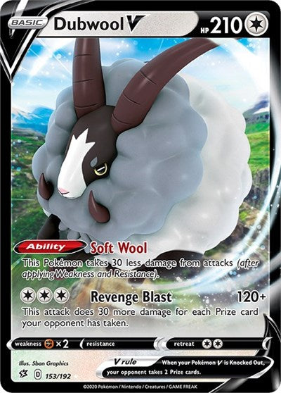 Pokémon card: Dubwool V 153/192, Ultra Rare, Rebel Clash