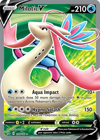 Pokémon card: Milotic V (Full Art) 179/192 from Rebel Clash (Ultra Rare), Water type, front of card