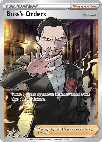 Pokémon card: Boss's Orders (Full Art) 189/192 from Rebel Clash (Ultra Rare), front of card