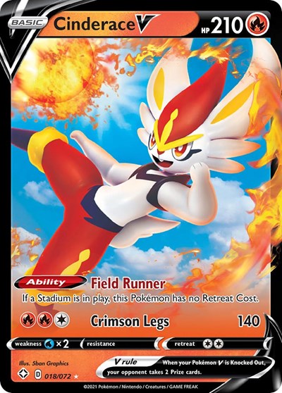 Pokémon card: Cinderace V 018/072, Ultra Rare, Shining Fates