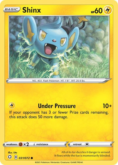 Pokémon card: Shinx 031/072 from Shining Fates (Common), Lightning type, front of card