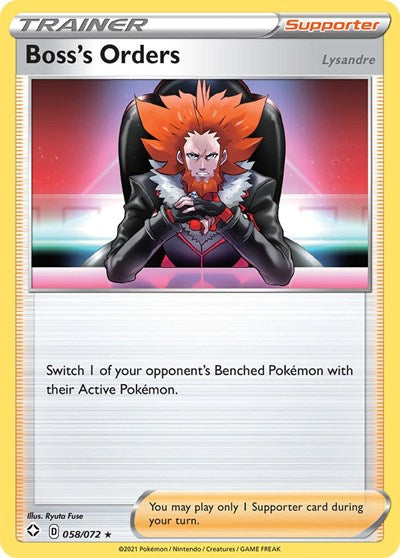 Pokémon card: Boss's Orders 058/072, Rare, Shining Fates