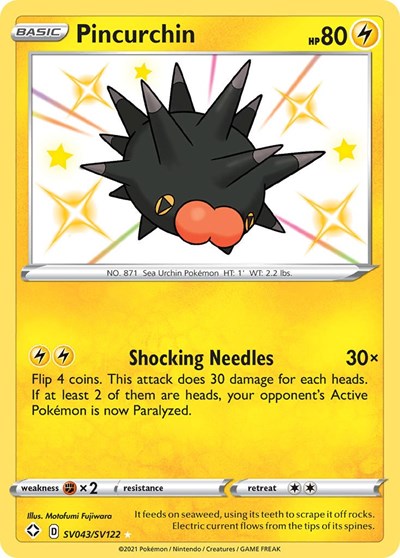 Pokémon card: Pincurchin SV043/SV122, Shiny Holo Rare, Shining Fates
