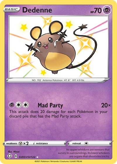 Pokémon card: Dedenne SV051/SV122, Shiny Holo Rare, Shining Fates