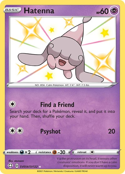 Pokémon card: Hatenna SV054/SV122, Shiny Holo Rare, Shining Fates