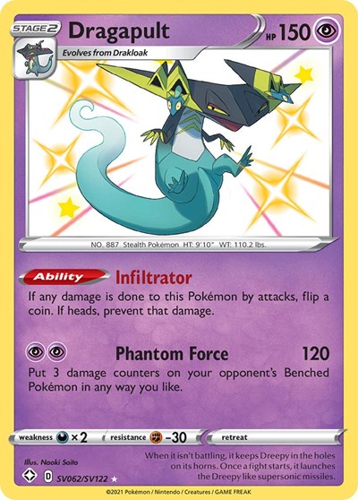 Pokémon card: Dragapult SV062/SV122, Shiny Holo Rare, Shining Fates