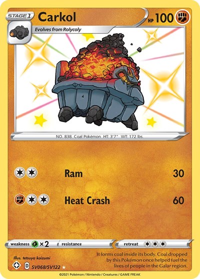 Pokémon card: Carkol SV068/SV122, Shiny Holo Rare, Shining Fates