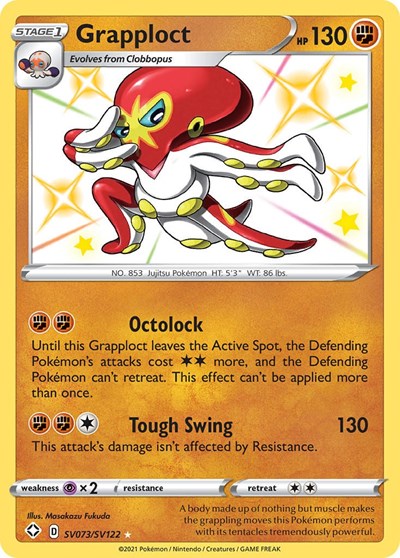 Pokémon card: Grapploct SV073/SV122 from Shining Fates (Shiny Holo Rare), Fighting type, front of card