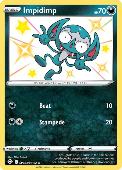 Pokémon card: Impidimp SV083/SV122, Shiny Holo Rare, Shining Fates