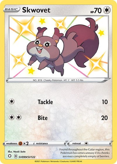 Pokémon card: Skwovet SV099/SV122, Shiny Holo Rare, Shining Fates