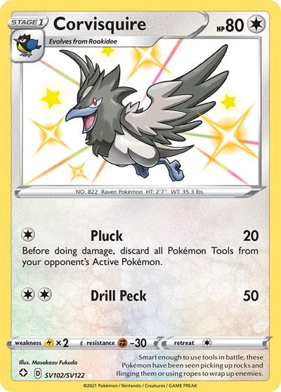 Pokémon card: Corvisquire SV102/SV122, Shiny Holo Rare, Shining Fates