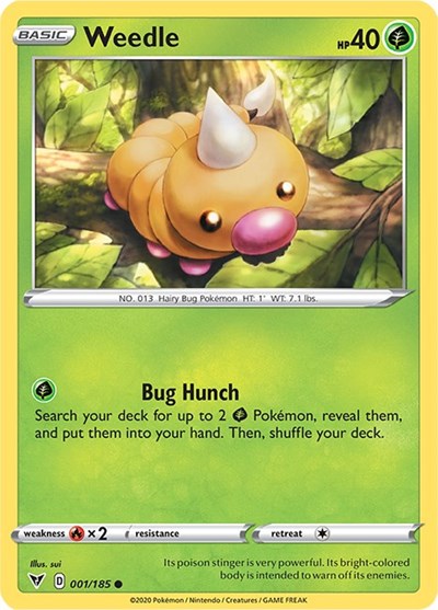 Pokémon card: Weedle 001/185 from Vivid Voltage (Common), Grass type, front of card