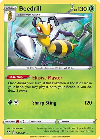 Pokémon card: Beedrill 003/185 from Vivid Voltage (Rare), Grass type, front of card