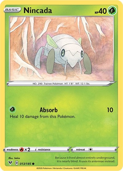 Pokémon card: Nincada 013/185 from Vivid Voltage (Common), Grass type, front of card