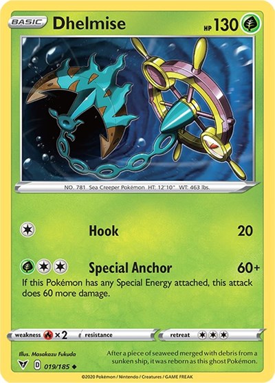 Pokémon card: Dhelmise 019/185 from Vivid Voltage (Uncommon), Grass type, front of card