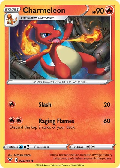 Pokémon card: Charmeleon 024/185 from Vivid Voltage (Uncommon), Fire type, front of card