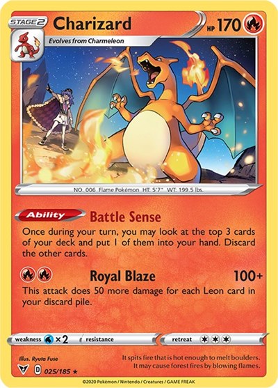 Pokémon card: Charizard 025/185, Rare, Vivid Voltage