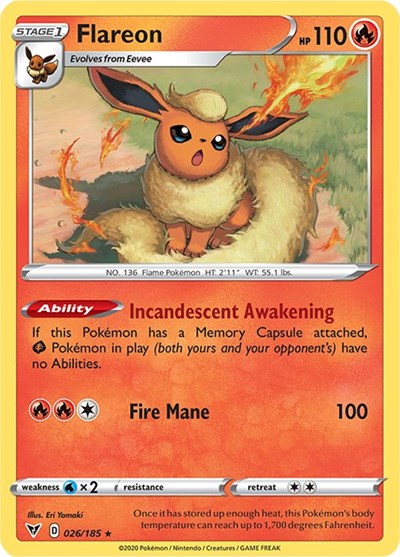 Pokémon card: Flareon 026/185, Rare, Vivid Voltage
