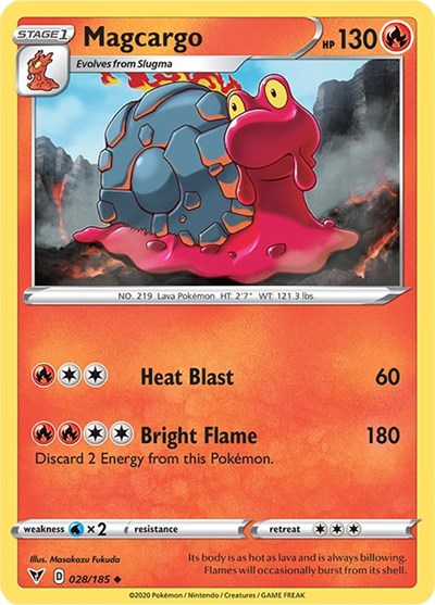 Pokémon card: Magcargo 028/185 from Vivid Voltage (Uncommon), Fire type, front of card