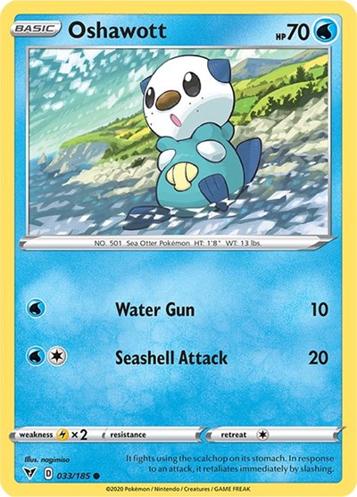 Pokémon card: Oshawott 033/185 from Vivid Voltage (Common), Water type, front of card