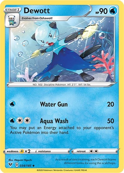 Pokémon card: Dewott 034/185 from Vivid Voltage (Uncommon), Water type, front of card