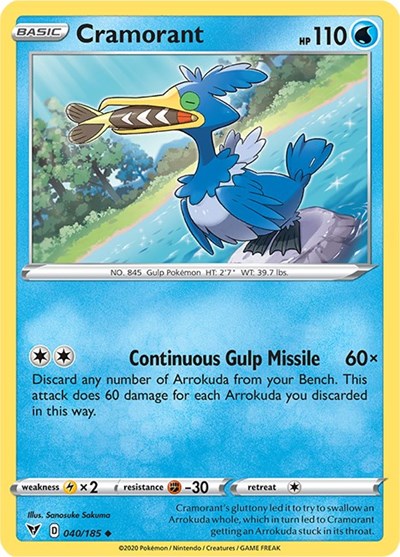 Pokémon card: Cramorant 040/185 from Vivid Voltage (Uncommon), Water type, front of card
