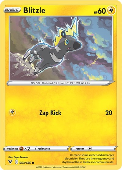 Pokémon card: Blitzle 053/185 from Vivid Voltage (Common), Lightning type, front of card