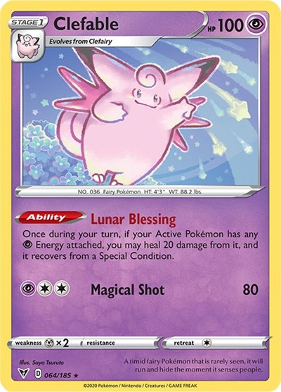 Pokémon card: Clefable 064/185 from Vivid Voltage (Rare), Psychic type, front of card