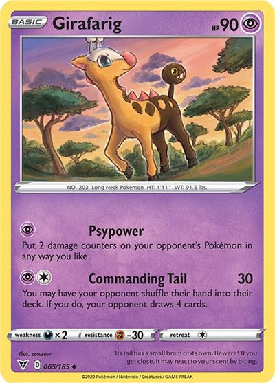 Pokémon card: Girafarig 065/185 from Vivid Voltage (Uncommon), Psychic type, front of card