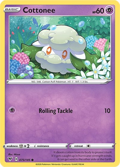 Pokémon card: Cottonee 075/185 from Vivid Voltage (Common), Psychic type, front of card