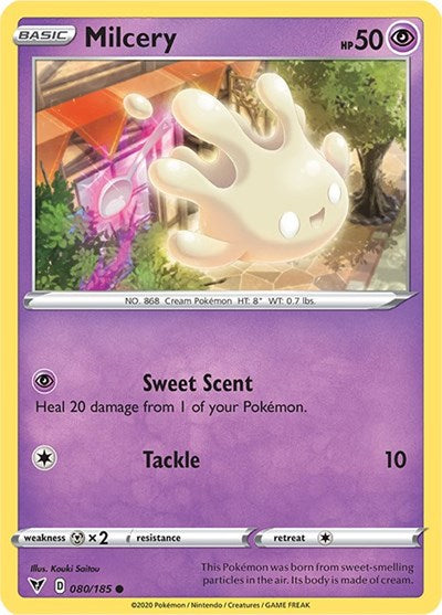 Pokémon card: Milcery 080/185 from Vivid Voltage (Common), Psychic type, front of card