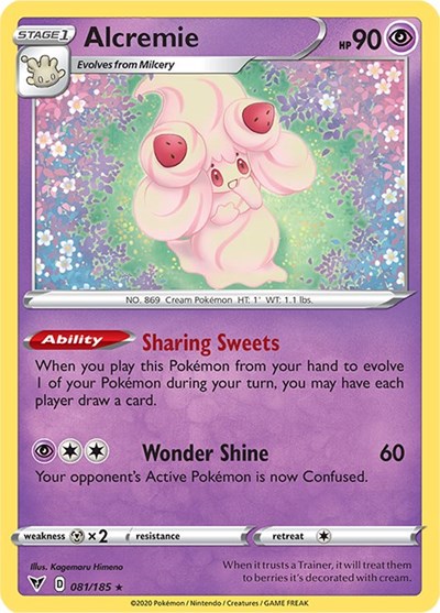 Pokémon card: Alcremie 081/185 from Vivid Voltage (Rare), Psychic type, front of card
