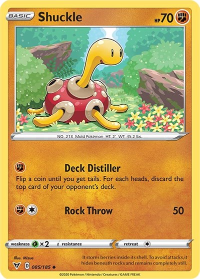 Pokémon card: Shuckle 085/185 from Vivid Voltage (Uncommon), Fighting type, front of card