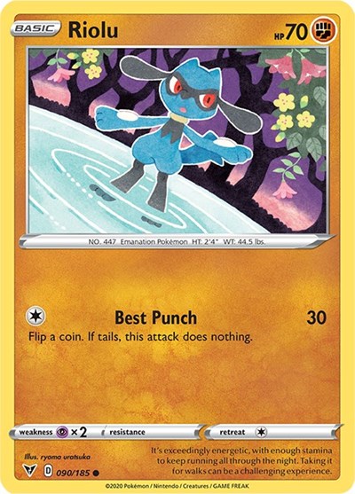 Pokémon card: Riolu 090/185 from Vivid Voltage (Common), Fighting type, front of card