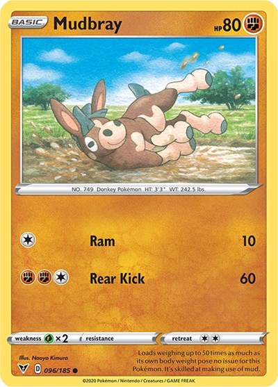Pokémon card: Mudbray 096/185 from Vivid Voltage (Common), Fighting type, front of card